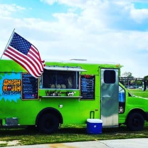 bright neon green food truck