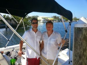Will and David in a boat in Key Largo