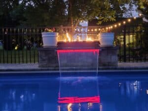 Pool with fireplace lit 