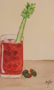 painting of a bloody mary with celery and olives