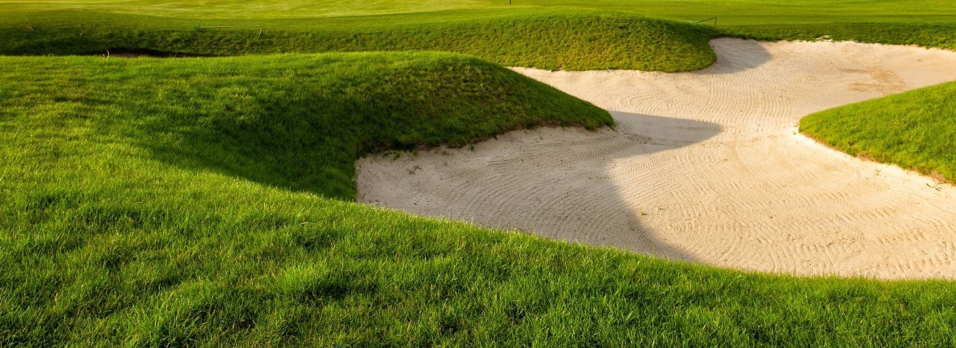 Sandy bunker surrounded by green grass on a golf course