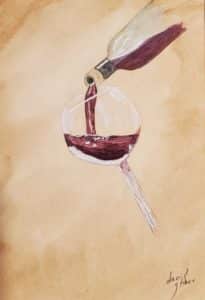 painting of red wine in a clear glass