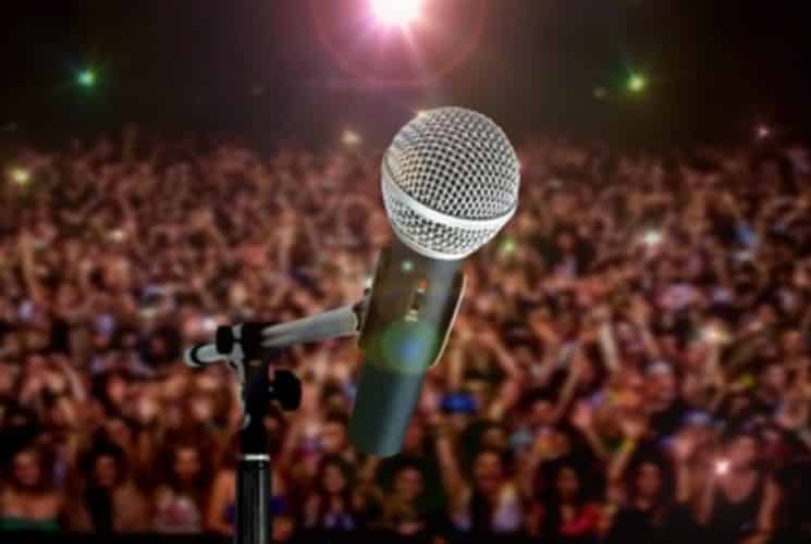 microphone in front of a crowd