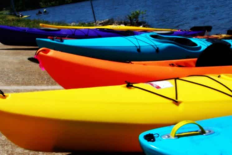 kayak, blue yellow orange