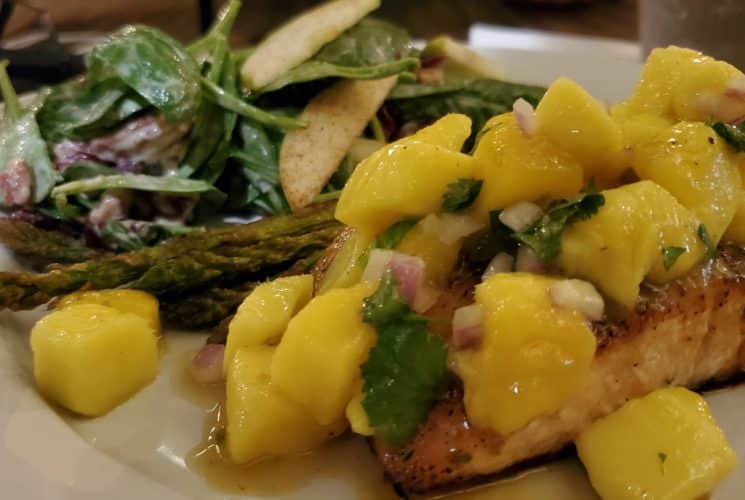 Plate of salmon with mango sauce